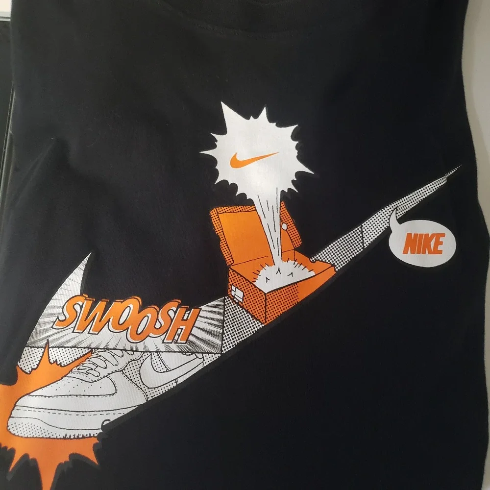 Nike Graphic T-Shirt Mens XXL Black Comic Swoosh Pop Art Sneaker Box Tee
